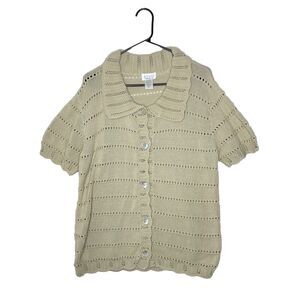 Y2K Sorbe Womens Cardigan Size M Chunky Knit Cottage Grannycore Pointelle Retro